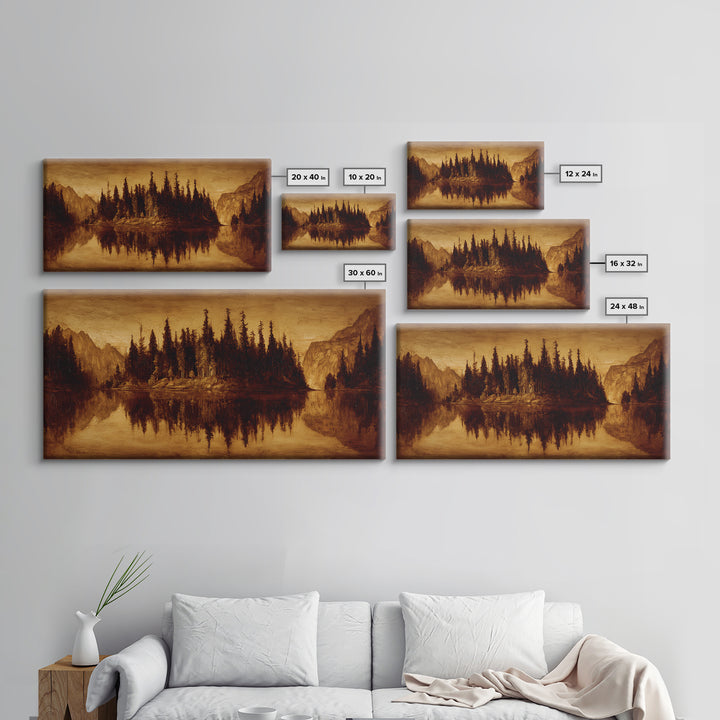 Mountain Lake with Pine Forest Reflection Canvas Print, Traditional Art, Digital Print, Living Room Decor, Fine Art, Classic, TRA-2x1-53
