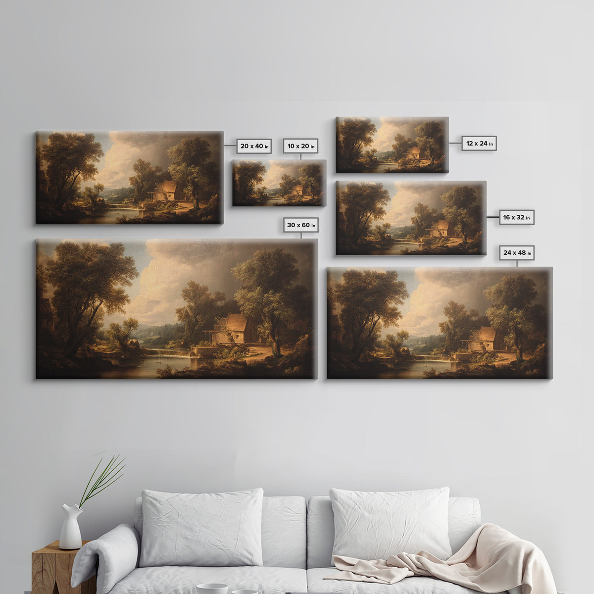 Watermill Beside a Quiet Stream Canvas Print, Traditional Art, Boho, Living Room Decor, Fine Art, Classic, Indian Wall Art, TRA-2x1-61