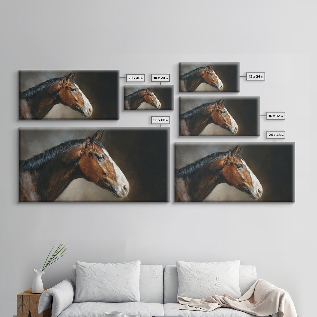 Realistic Horse Portrait Canvas Print, Traditional Art, Landscape, Living Room Decor, Fine Art, Classic, Textured Painting, TRA-2x1-71