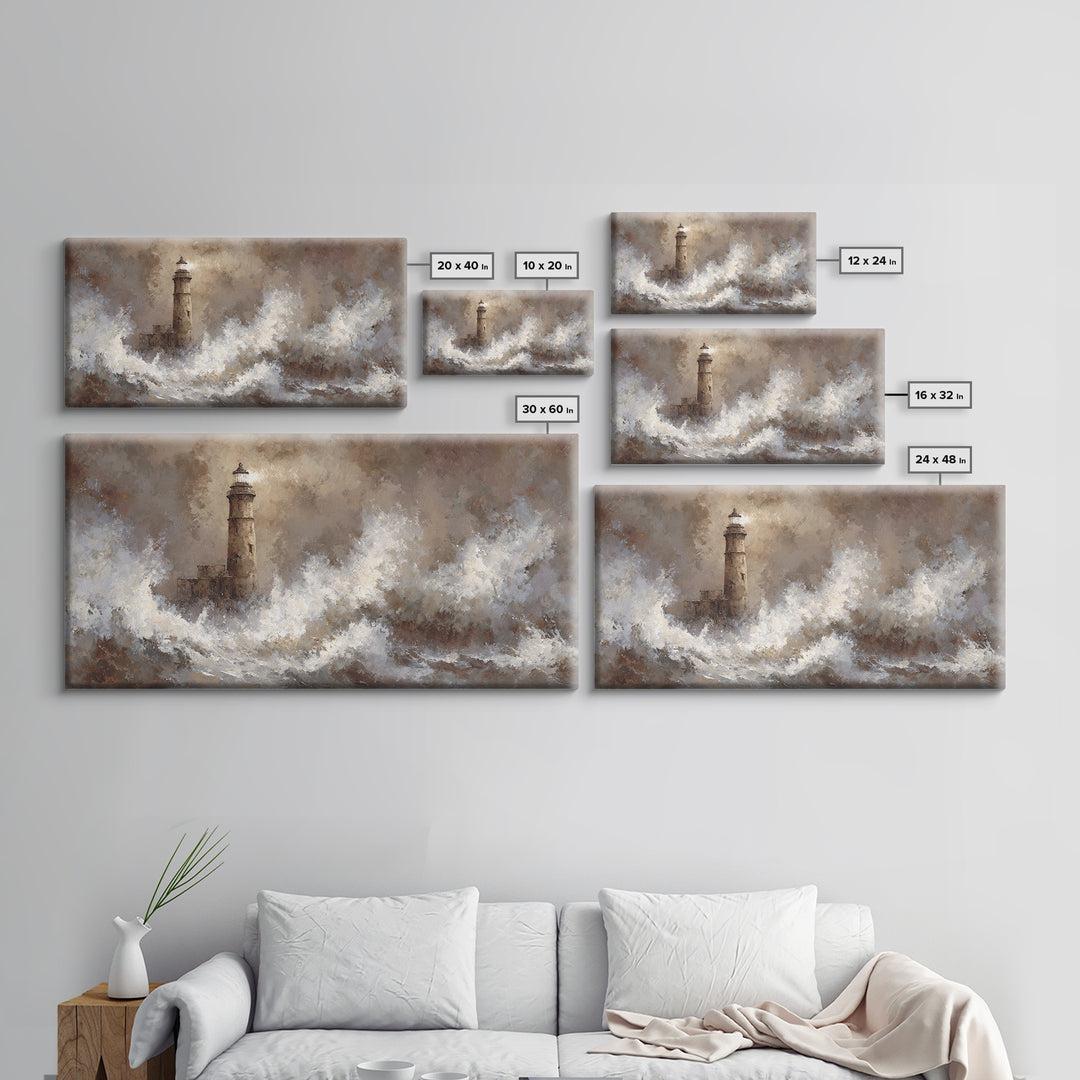 Lighthouse with Crashing Waves Canvas Print, Traditional Art, Art Commissions, Living Room Decor, Classic, Pokemon Poster, TRA-2x1-89