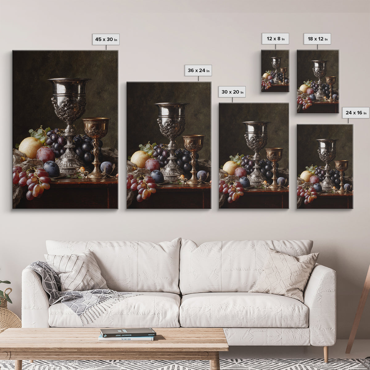 Dutch Fruit and Silver Goblet Still Life Framed Canvas Print, Traditional Art, Living Room Decor, Oil Painting, Classic, TRA-2x3-12