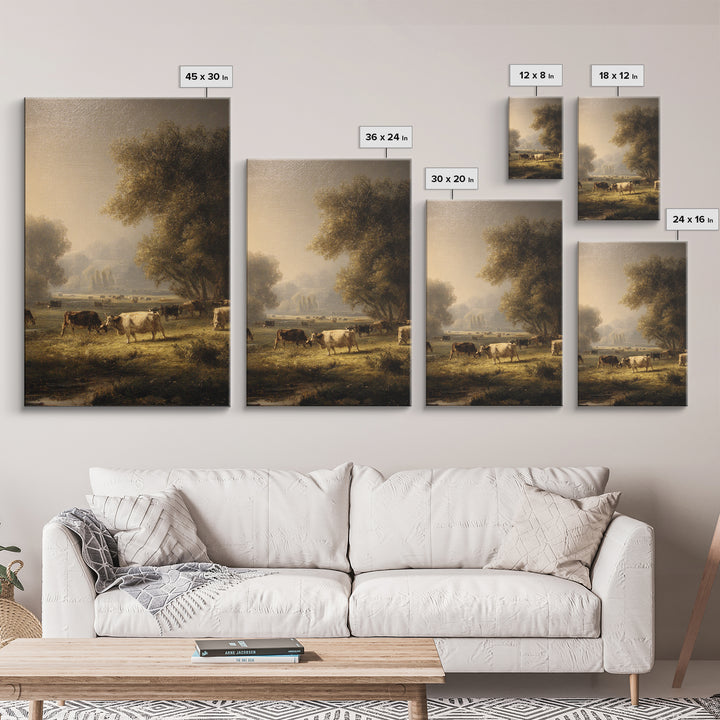 Pastoral Countryside with Cows in Field Canvas Print, Traditional Art, Minimalist Decor, Living Room Decor, Fine Art, Classic, TRA-2x3-15