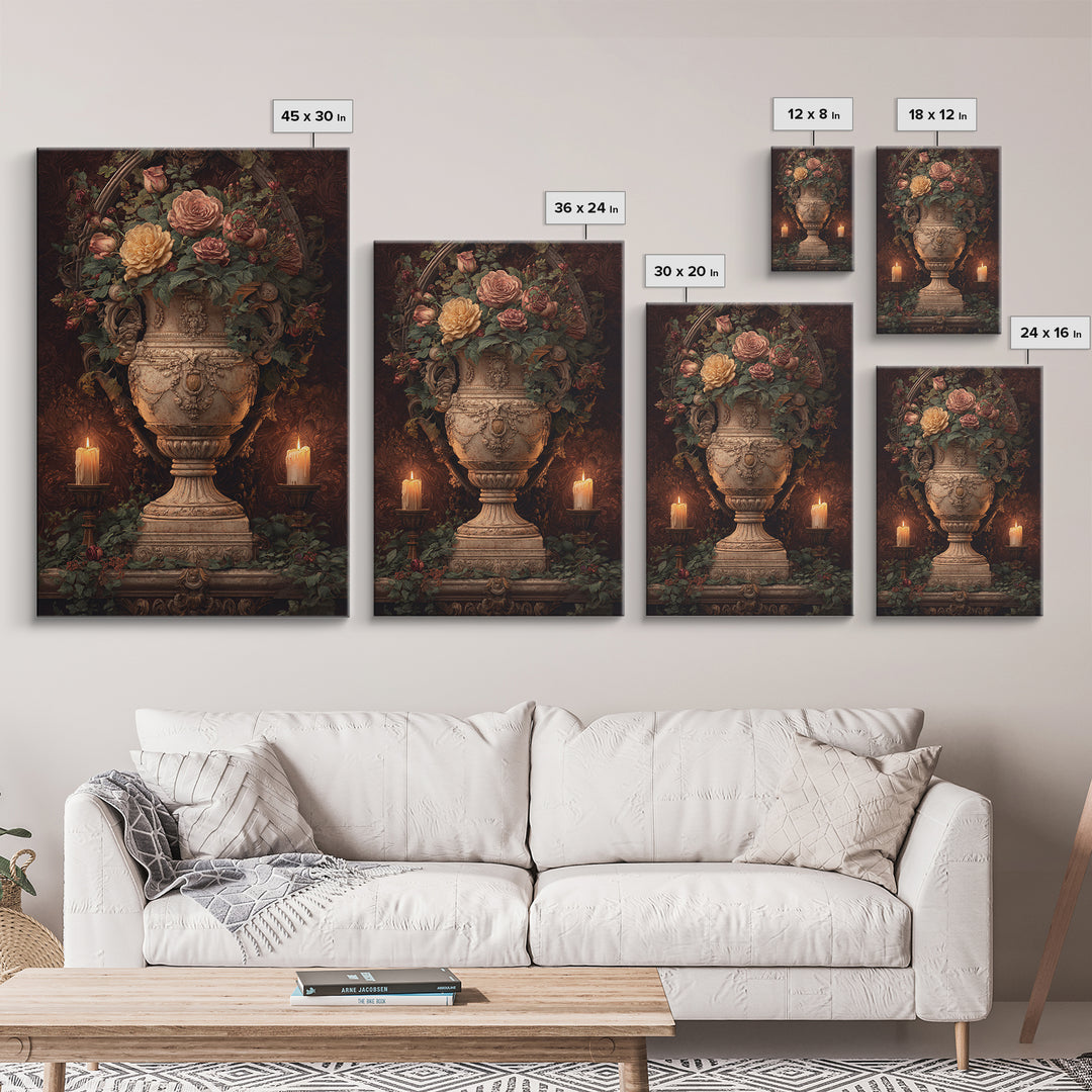 Garden Urn with Roses and Ivy Canvas Print, Traditional Art, Statement Artwork, Living Room Decor, Fine Art, Classic, TRA-2x3-32