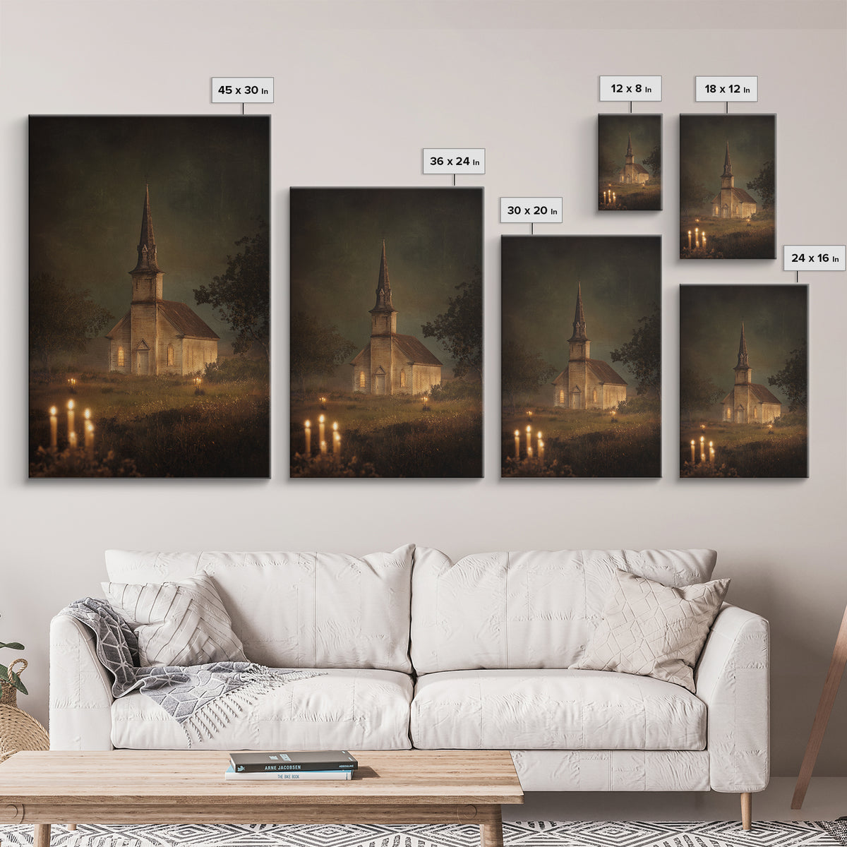 Church Steeple Across Rural Meadow Canvas Print, Traditional Art, Artwork, Living Room Decor, Oil Painting, Classic, TRA-2x3-45