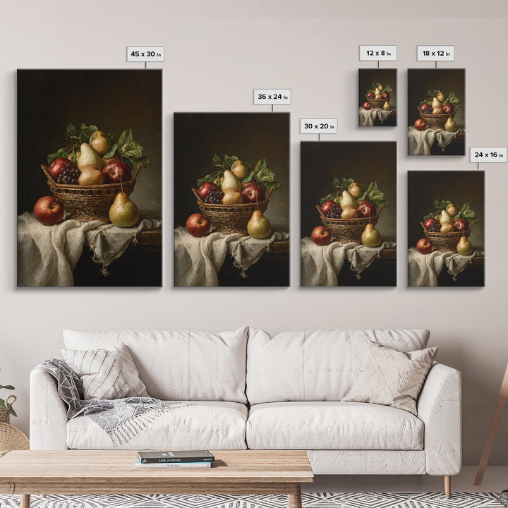 Basket of Apples and Pears on Linen Canvas Print, Traditional Art, Art, Living Room Decor, Fine Art, Classic, Printable Art, TRA-2x3-50