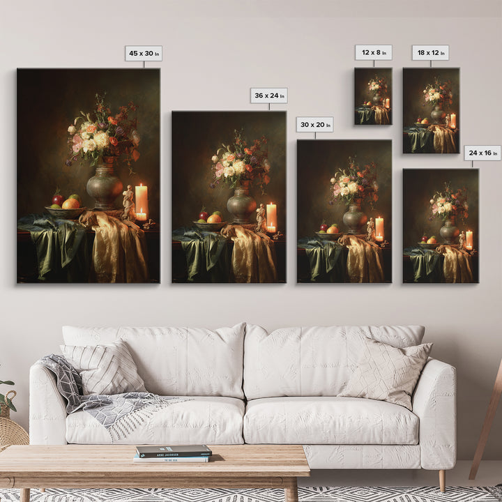 Formal Floral Still Life Canvas Print, Traditional Art, Boho, Living Room Decor, Classic, Indian Wall Art, Japanese Decor, TRA-2x3-58