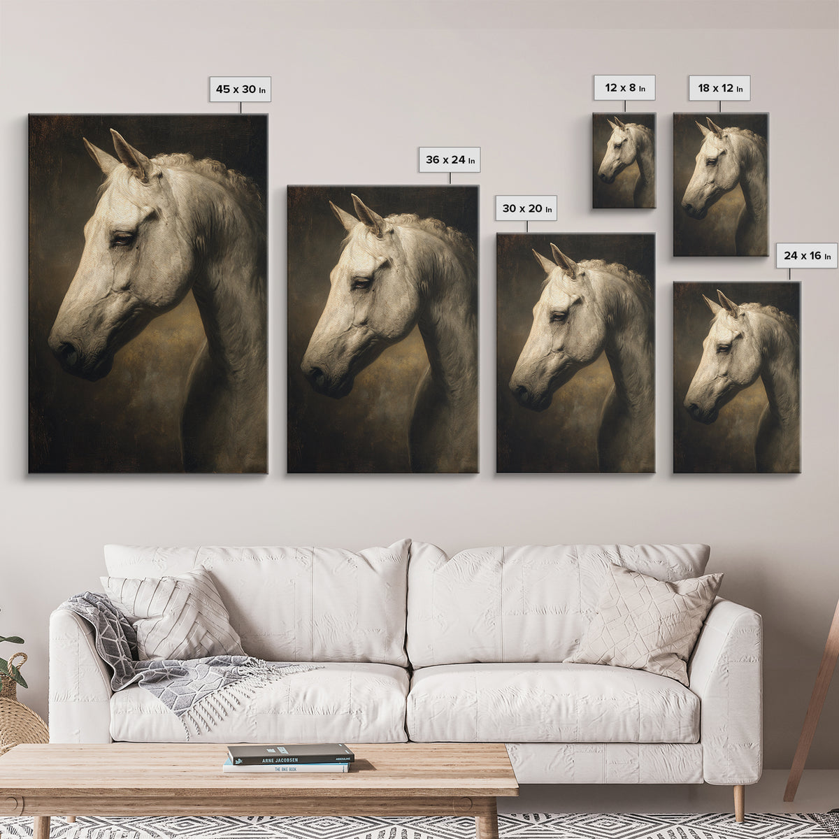 Realistic Horse Portrait Framed Canvas Print, Traditional Art, Digital Print, Living Room Decor, Oil Painting, Classic, TRA-2x3-59