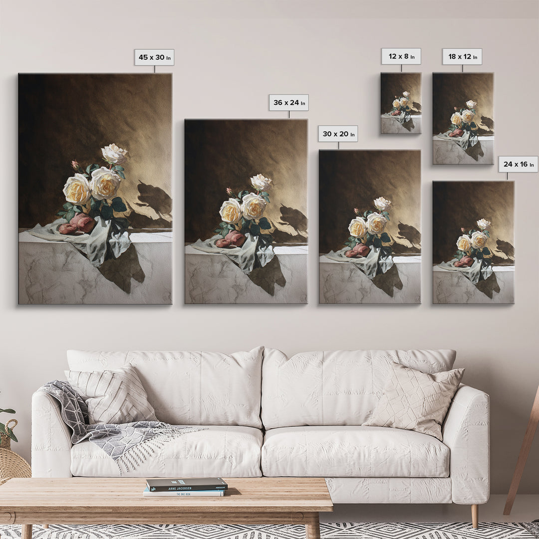 Botanical Watercolor Study of Roses Canvas Print, Traditional Art, Wall Hanging, Living Room Decor, Fine Art, Classic, TRA-2x3-62