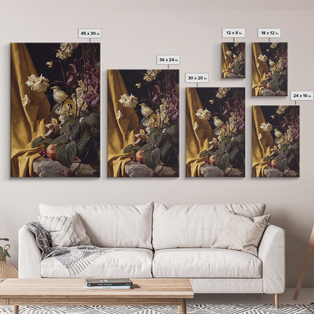 Bird Study on a Flowering Branch Canvas Print, Traditional Art, Art Print, Living Room Decor, Fine Art, Classic, Custom Art, TRA-2x3-66