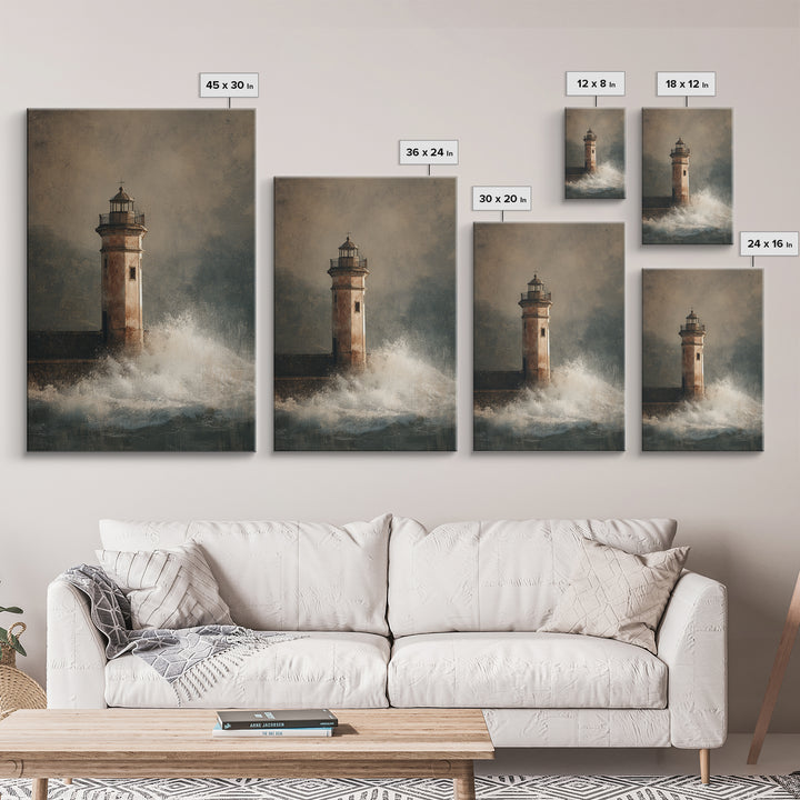 Lighthouse with Crashing Waves Canvas Print, Traditional Art, Custom Art, Living Room Decor, Fine Art, Classic, Modern Decor, TRA-2x3-77