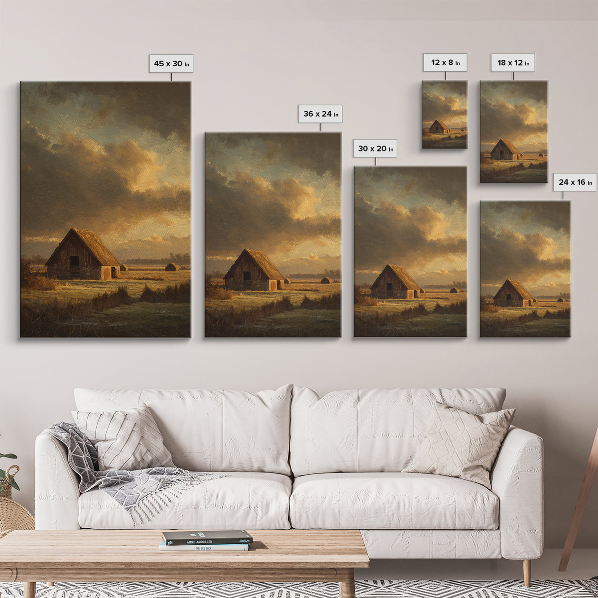 Barn and Farmland Canvas Print, Traditional Art, Original Art, Living Room Decor, Fine Art, Classic, Landscape, Indian Art, TRA-2x3-79
