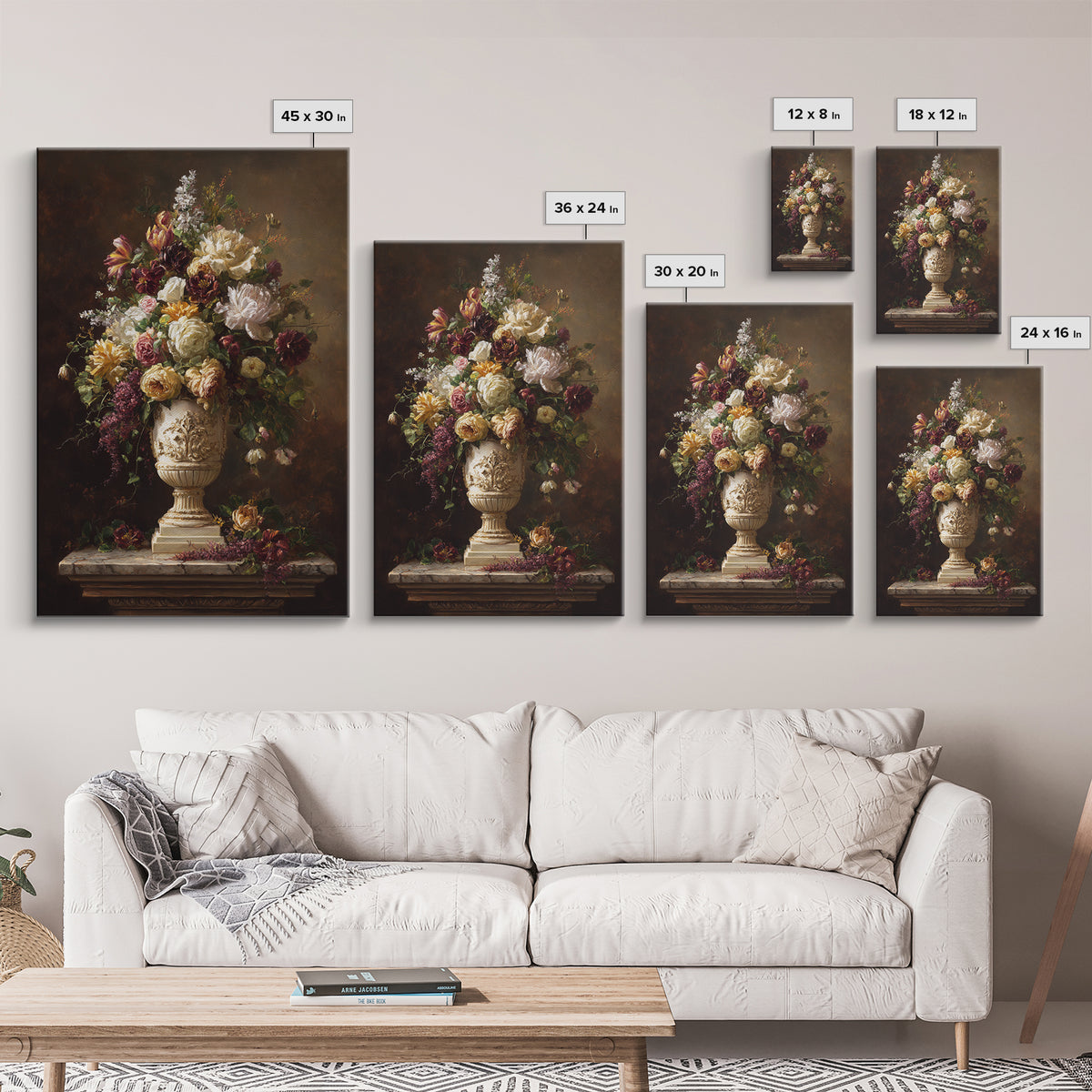 Formal Floral Still Life Canvas Print, Traditional Art, Boho, Living Room Decor, Classic, Indian Wall Art, Japanese Decor, TRA-2x3-82