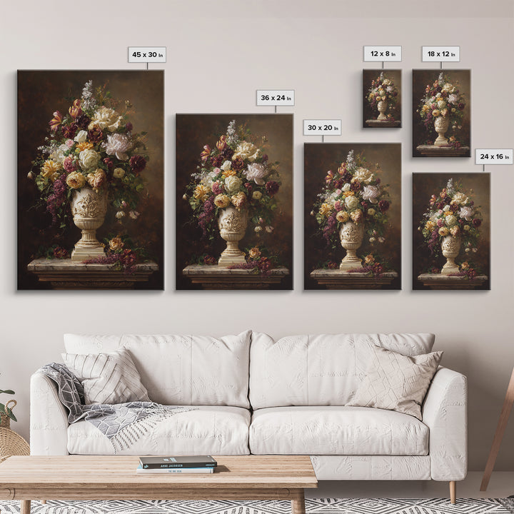 Formal Floral Still Life Canvas Print, Traditional Art, Boho, Living Room Decor, Classic, Indian Wall Art, Japanese Decor, TRA-2x3-82