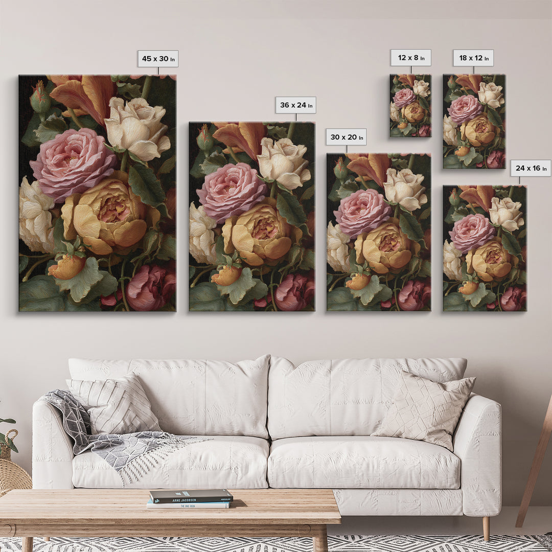 Botanical Watercolor Study of Roses Canvas Print, Traditional Art, Wall Hanging, Living Room Decor, Fine Art, Classic, TRA-2x3-86