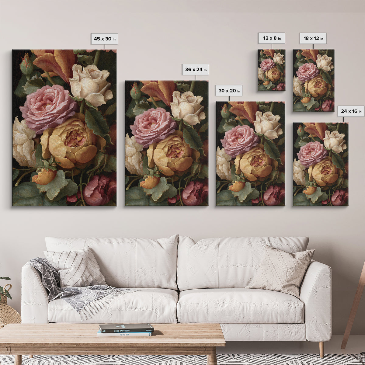 Botanical Watercolor Study of Roses Canvas Print, Traditional Art, Wall Hanging, Living Room Decor, Fine Art, Classic, TRA-2x3-86