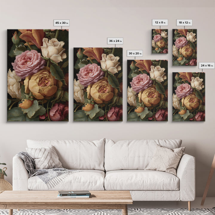 Botanical Watercolor Study of Roses Canvas Print, Traditional Art, Wall Hanging, Living Room Decor, Fine Art, Classic, TRA-2x3-86