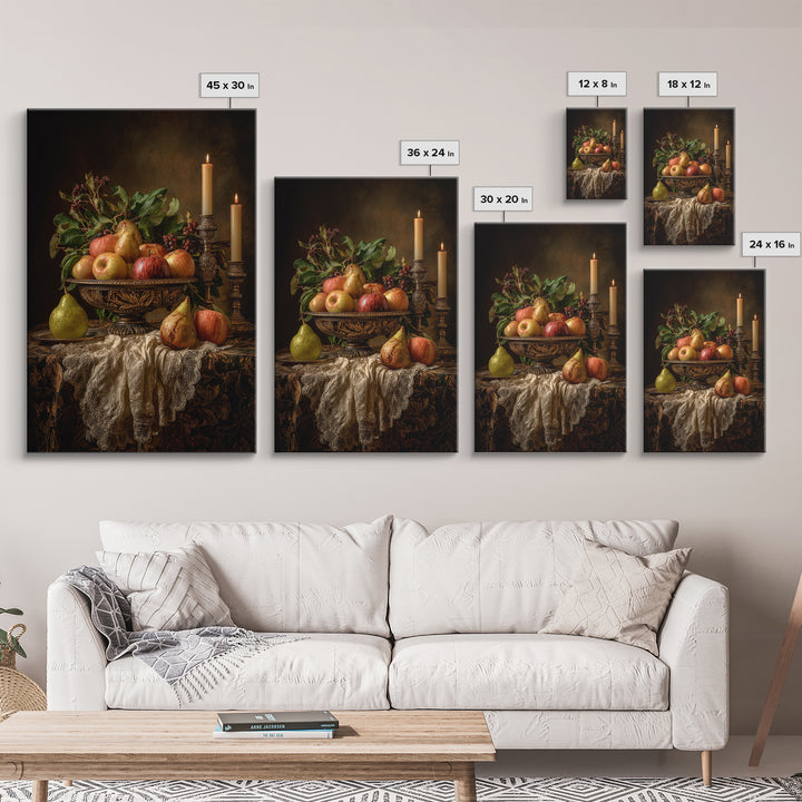 Basket of Apples and Pears on Linen Framed Canvas Print, Traditional Art, Canvas, Living Room Decor, Abstract Art, Classic, TRA-2x3-98