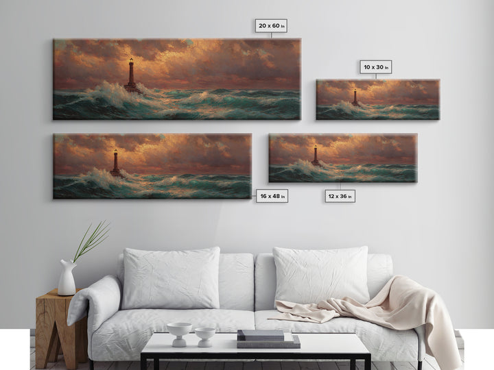 Lighthouse with Crashing Waves Canvas Print, Traditional Art, Art Commissions, Living Room Decor, Classic, Pokemon Poster, TRA-3x1-13