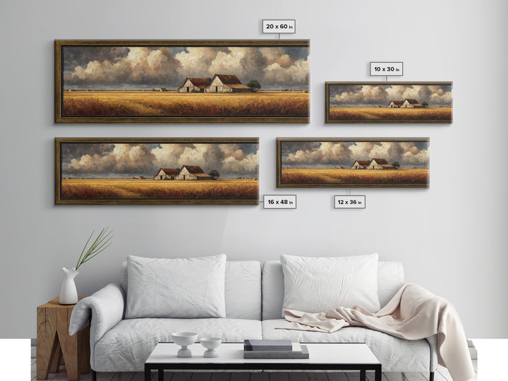 Barn and Farmland Framed Canvas Print, Traditional Art, Gallery Decor, Living Room Decor, Fine Art, Classic, Wall Art, TRA-3x1-15