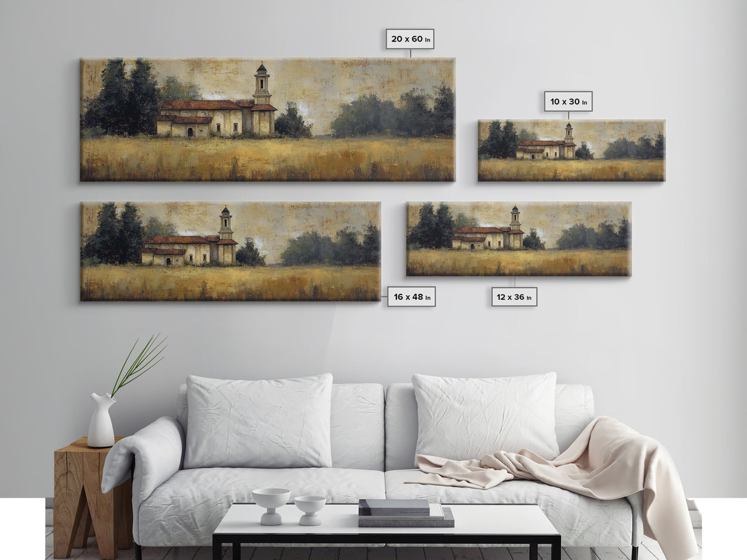 Church Steeple Across Rural Meadow Canvas Print, Traditional Art, Furry Art, Living Room Decor, Classic, Fine Art Print, TRA-3x1-29