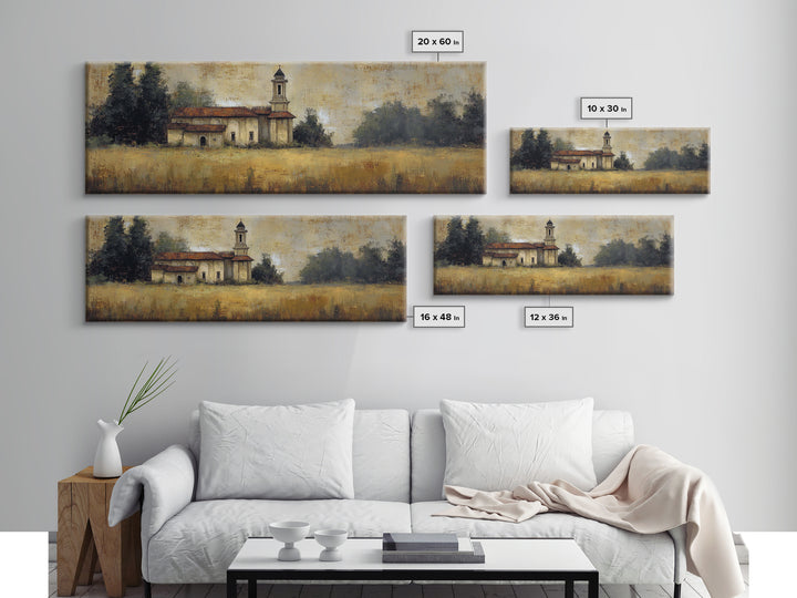 Church Steeple Across Rural Meadow Canvas Print, Traditional Art, Furry Art, Living Room Decor, Classic, Fine Art Print, TRA-3x1-29