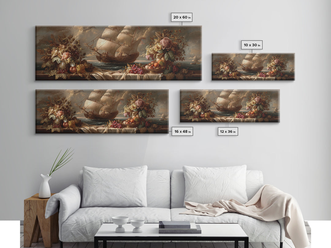 Ship at Sea Canvas Print, Traditional Art, Painting, Living Room Decor, Fine Art, Classic, Art Commissions, Japanese Art, TRA-3x1-30