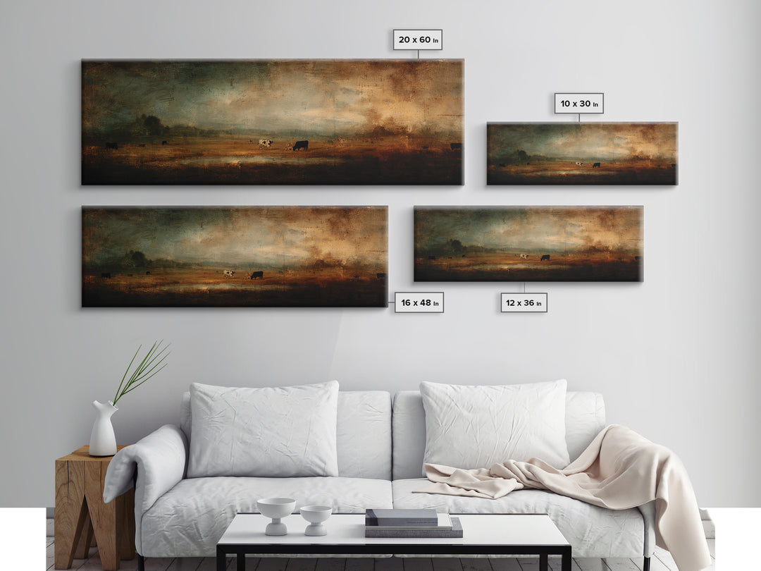 Pastoral Countryside with Cows in Field Canvas Print, Traditional Art, Art Print, Living Room Decor, Oil Painting, Classic, TRA-3x1-95