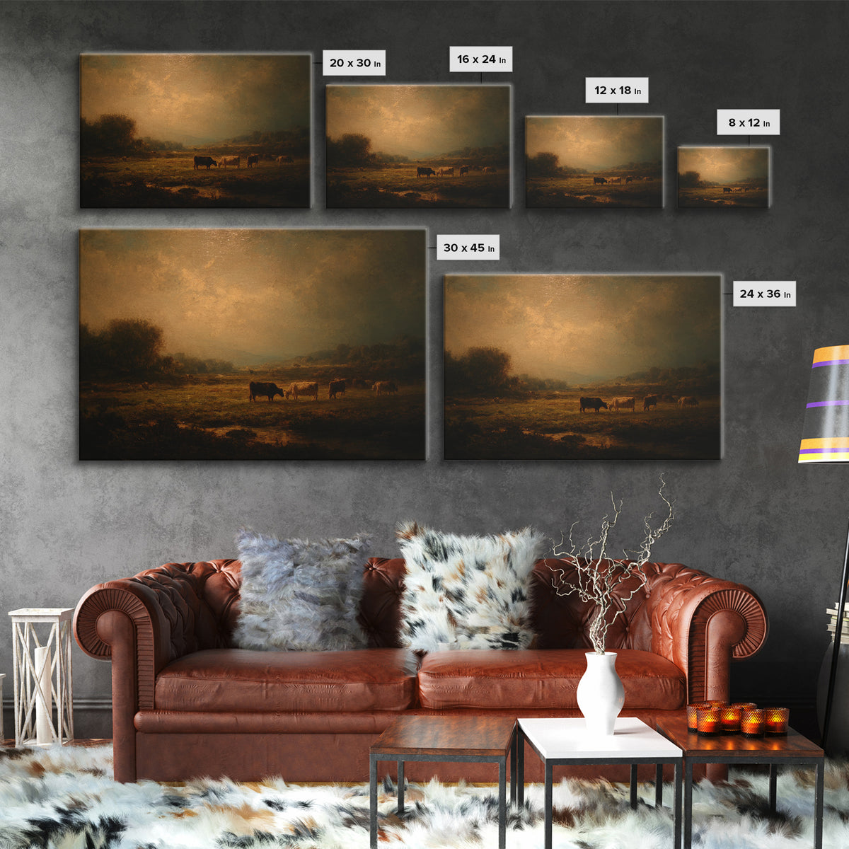 Pastoral Countryside with Cows in Field Canvas Print, Traditional Art, Modern Decor, Living Room Decor, Fine Art, Classic, TRA-3x2-11