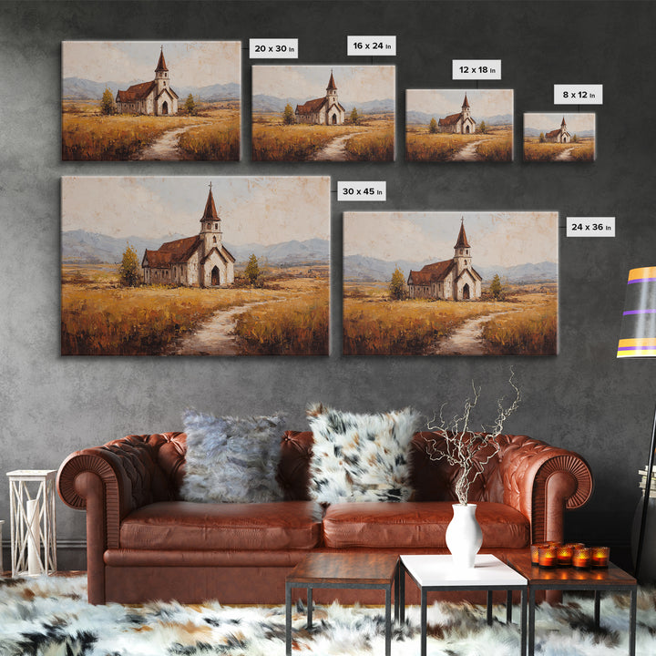 Church Steeple Across Rural Meadow Canvas Print, Traditional Art, Japanese Decor, Living Room Decor, Fine Art, Classic, TRA-3x2-17