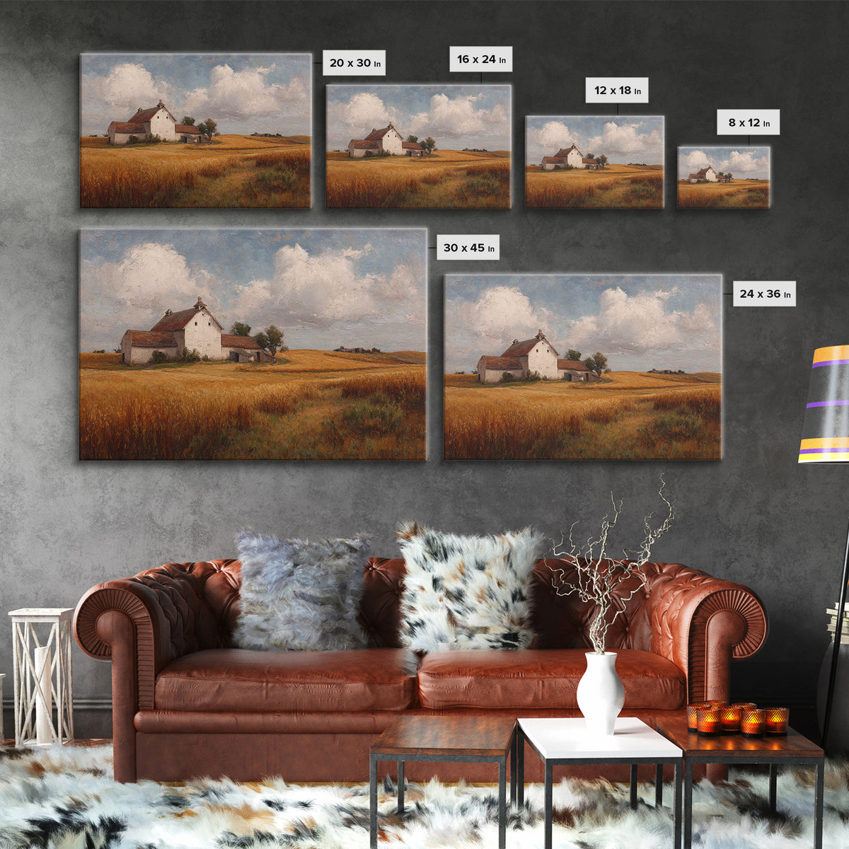 Barn and Farmland Framed Canvas Print, Traditional Art, Gallery Decor, Living Room Decor, Fine Art, Classic, Wall Art, TRA-3x2-27