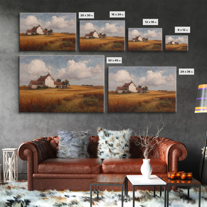 Barn and Farmland Framed Canvas Print, Traditional Art, Gallery Decor, Living Room Decor, Fine Art, Classic, Wall Art, TRA-3x2-27