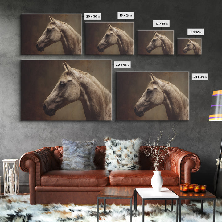 Realistic Horse Portrait Framed Canvas Print, Traditional Art, Statement Artwork, Living Room Decor, Fine Art, Classic, TRA-3x2-31