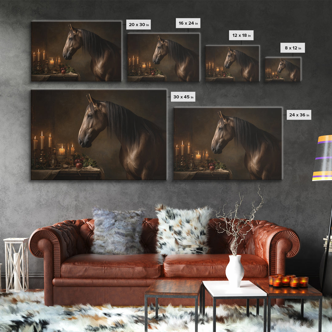 Realistic Horse Portrait Framed Canvas Print, Traditional Art, Digital Print, Living Room Decor, Oil Painting, Classic, TRA-3x2-55