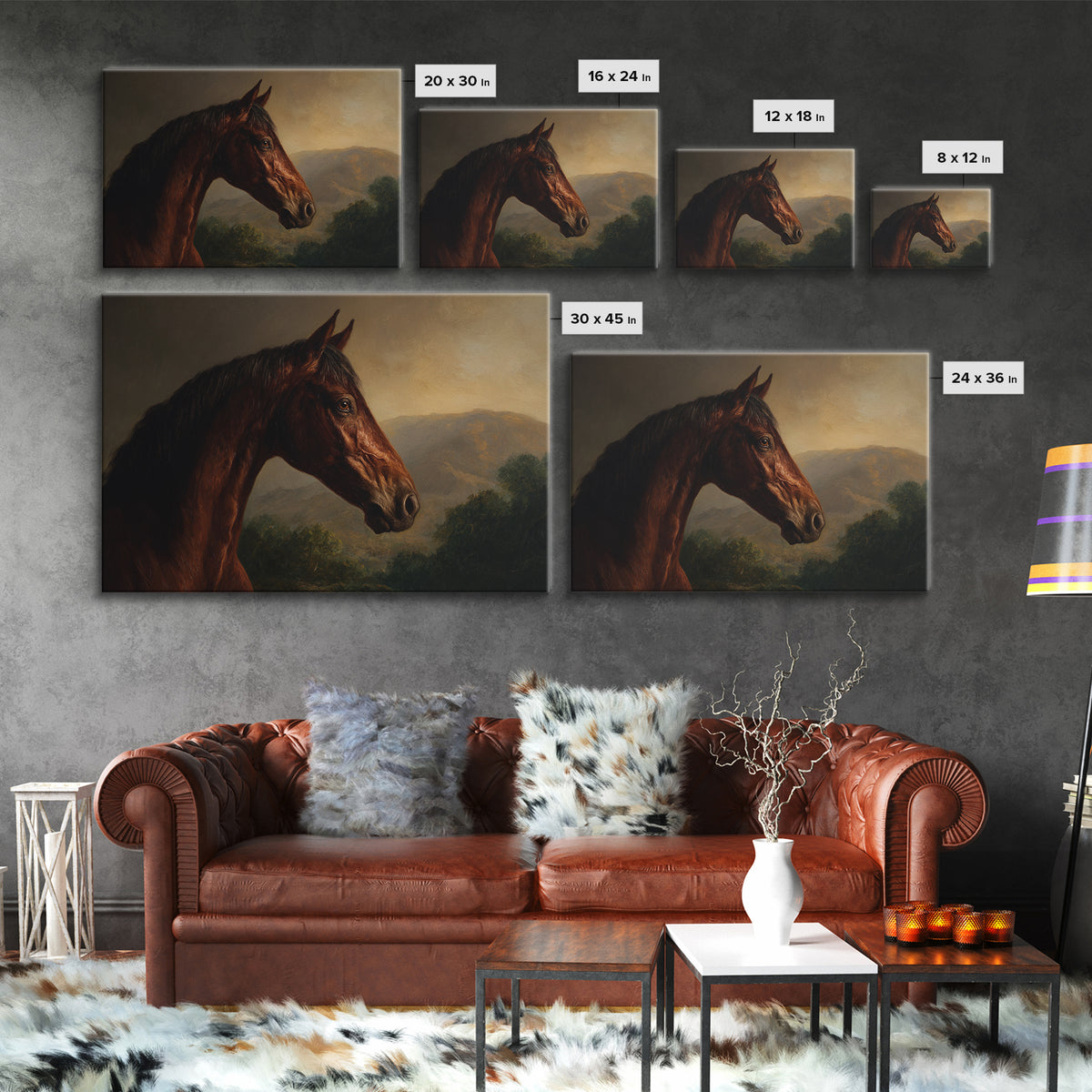 Realistic Horse Portrait Framed Canvas Print, Traditional Art, Wall Hanging, Living Room Decor, Classic, Japanese Decor, TRA-3x2-7
