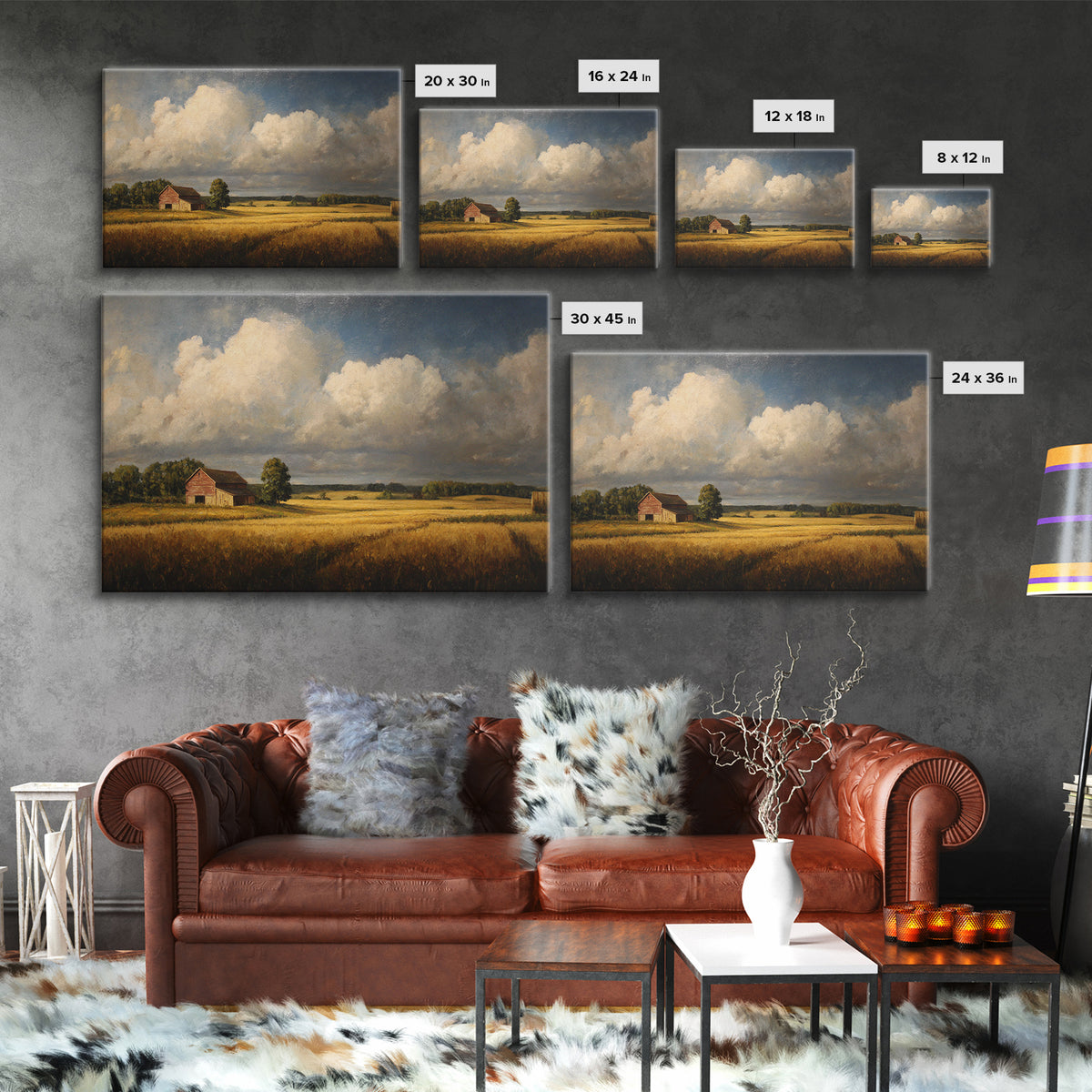 Barn and Farmland Canvas Print, Traditional Art, Painting, Living Room Decor, Fine Art, Classic, Art Commissions, Japanese Art, TRA-3x2-75