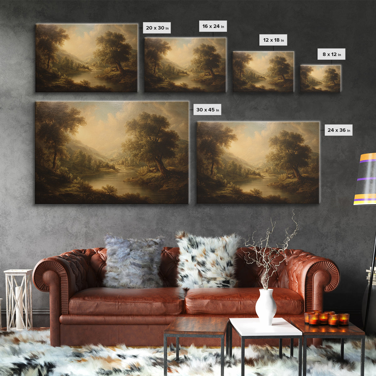 Classic Oil Painted Landscape Framed Canvas Print, Traditional Art, Room Decor, Living Room Decor, Fine Art, Classic, TRA-3x2-77