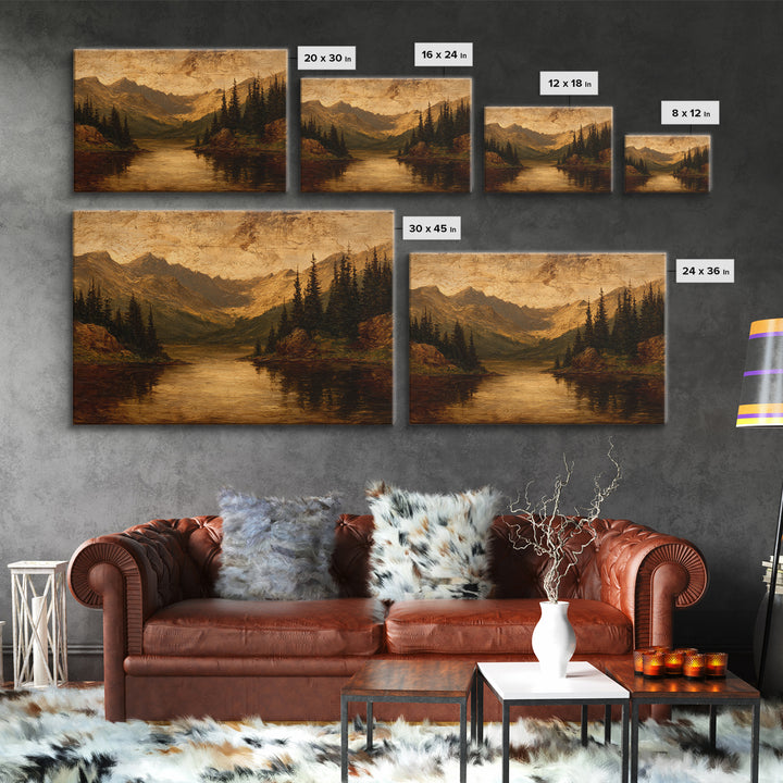 Mountain Lake with Pine Forest Reflection Canvas Print, Traditional Art, Statement Artwork, Living Room Decor, Classic, TRA-3x2-85