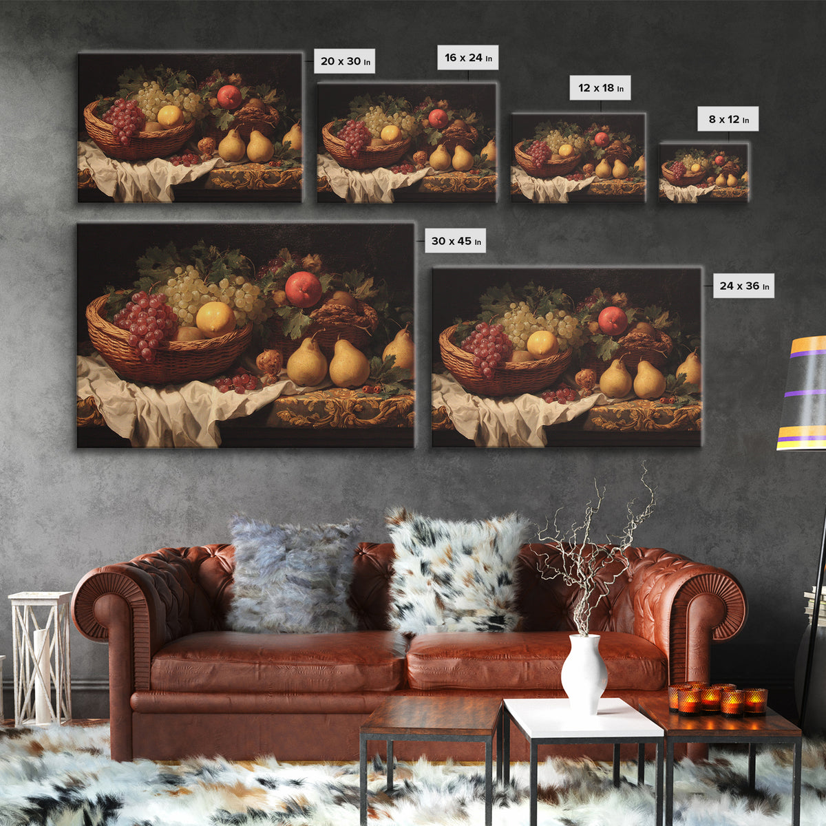 Basket of Apples and Pears on Linen Canvas Print, Traditional Art, Landscape, Living Room Decor, Fine Art, Classic, TRA-3x2-94