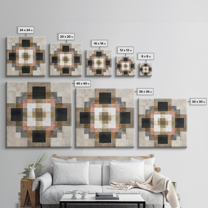 Earth Tone Geometric Pattern by Woven Cloth Framed Canvas Print, Tribal Art, Tribal Design, Living Room Decor, Fine Art, Tribal, TRI-1x1-2