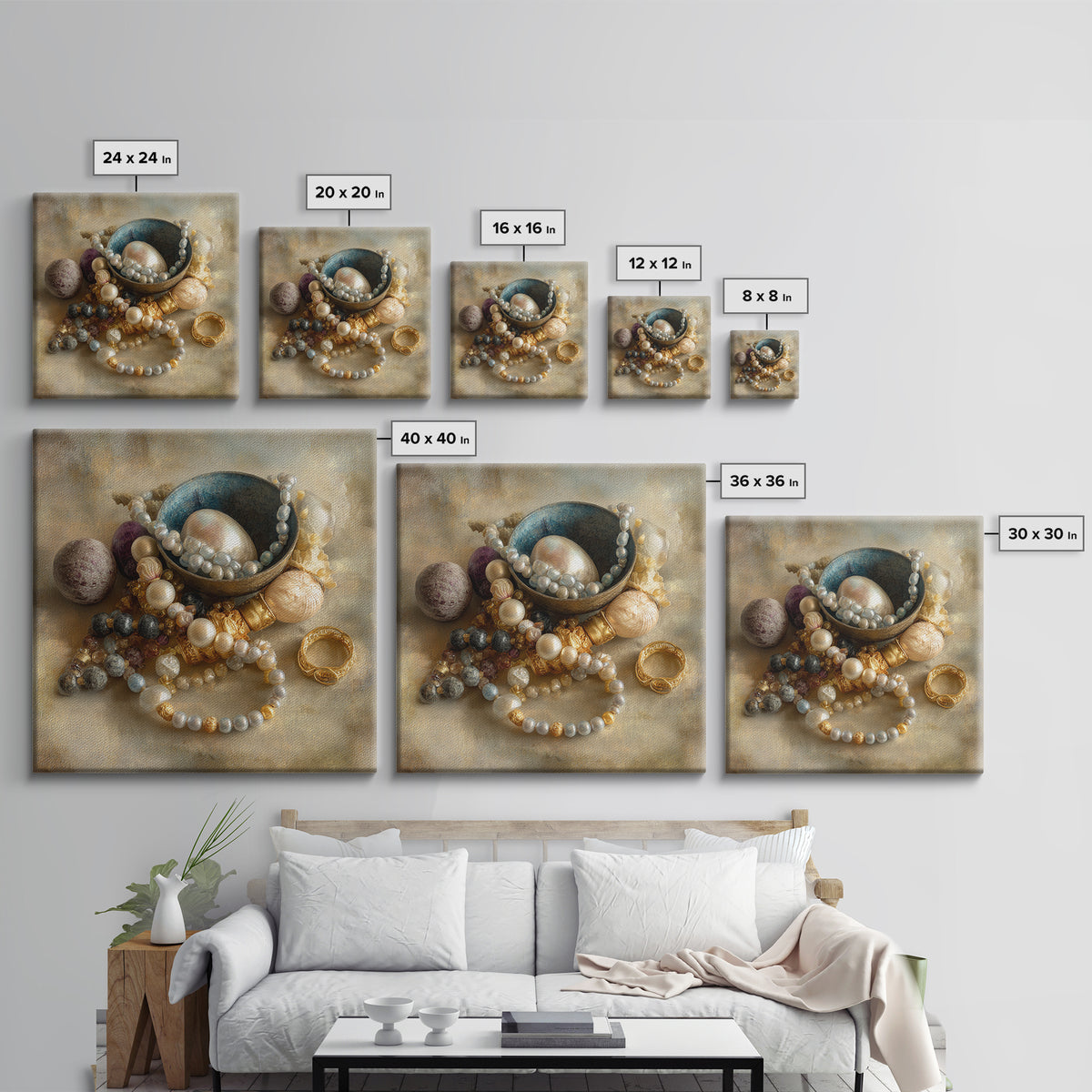 Beaded Jewelry Still Life Framed Canvas Print, Tribal Art, Fine Art Print, Living Room Decor, Watercolor Art, Tribal, TRI-1x1-34