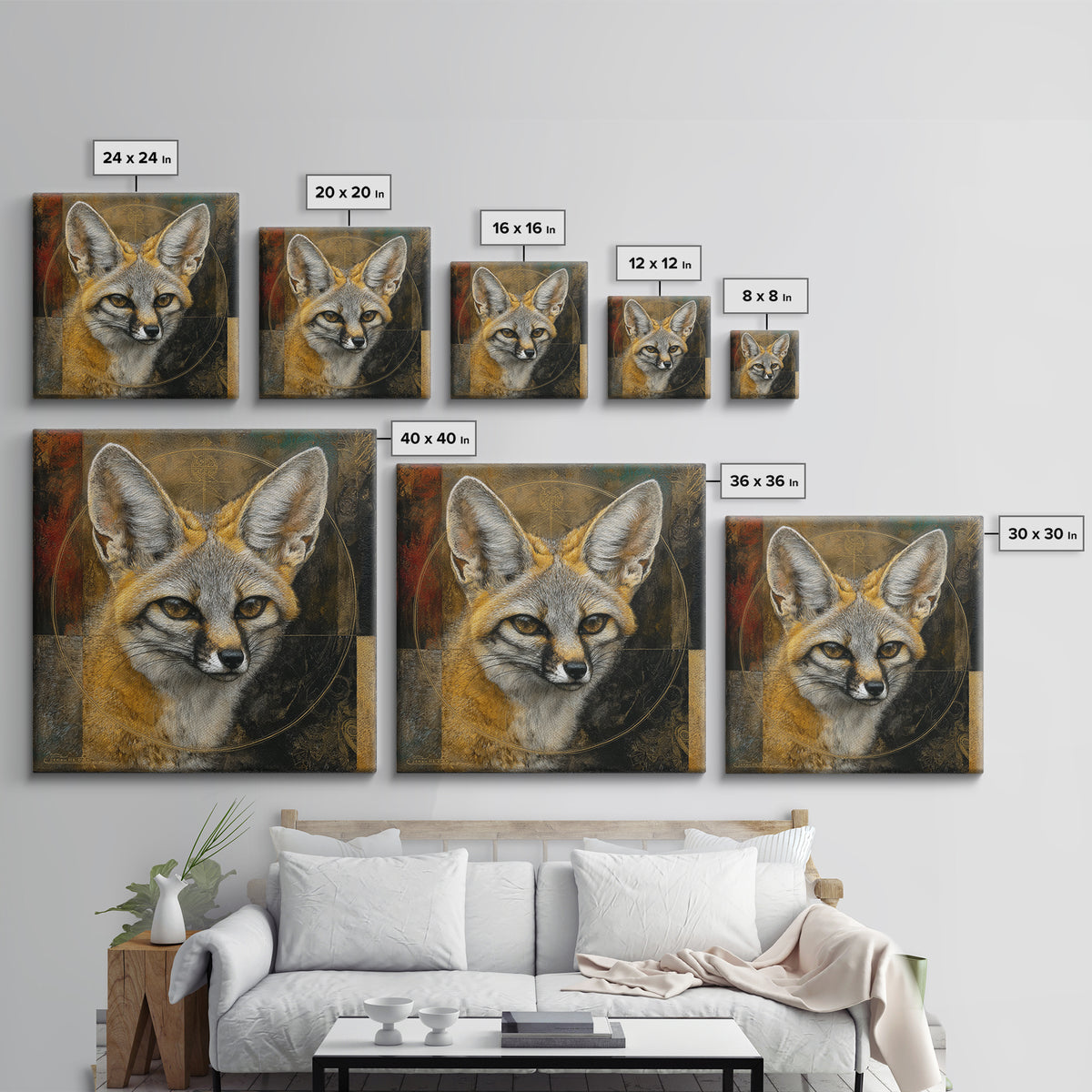 Stylized Animal Totem Canvas Print, Tribal Art, Living Room Decor, Watercolor Art, Tribal, African Art, African Wall Art, TRI-1x1-4
