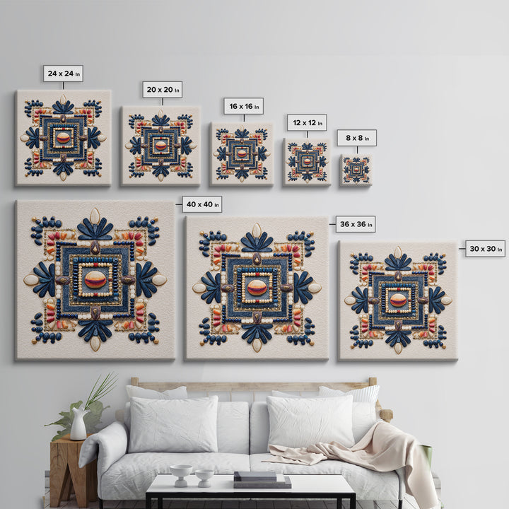 Beaded Jewelry Still Life Framed Canvas Print, Tribal Art, Fine Art Print, Living Room Decor, Watercolor Art, Tribal, TRI-1x1-58
