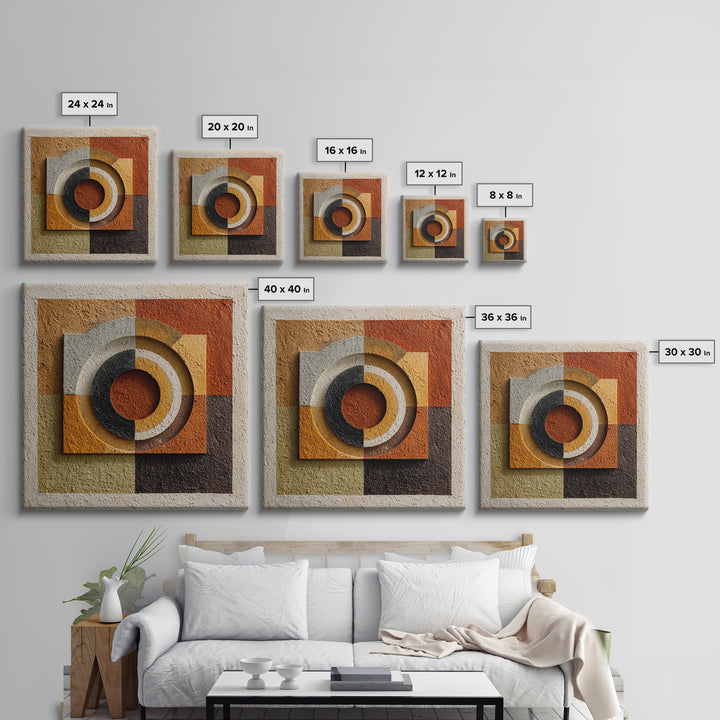 Abstract Drum Circle Suggested Through Repeated Forms Framed Canvas Print, Tribal Art, Earthy, Living Room Decor, Abstract Art, TRI-1x1-6