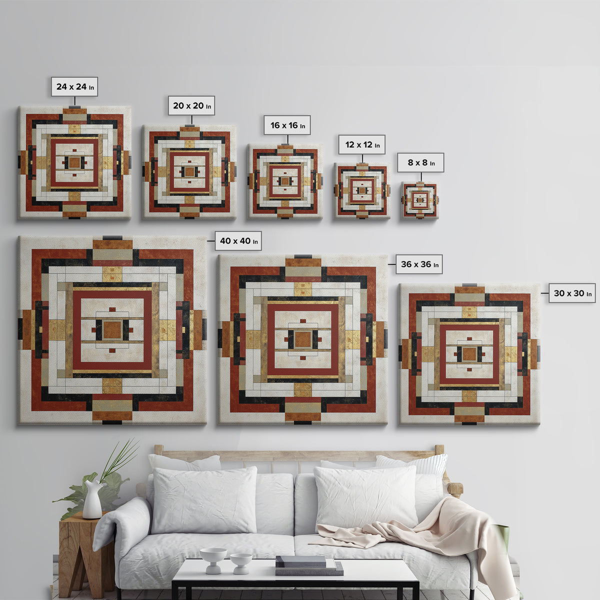 Geometric Border Design by Global Textiles Framed Canvas Print, Tribal Art, Abstract Print, Living Room Decor, Fine Art, Tribal, TRI-1x1-68