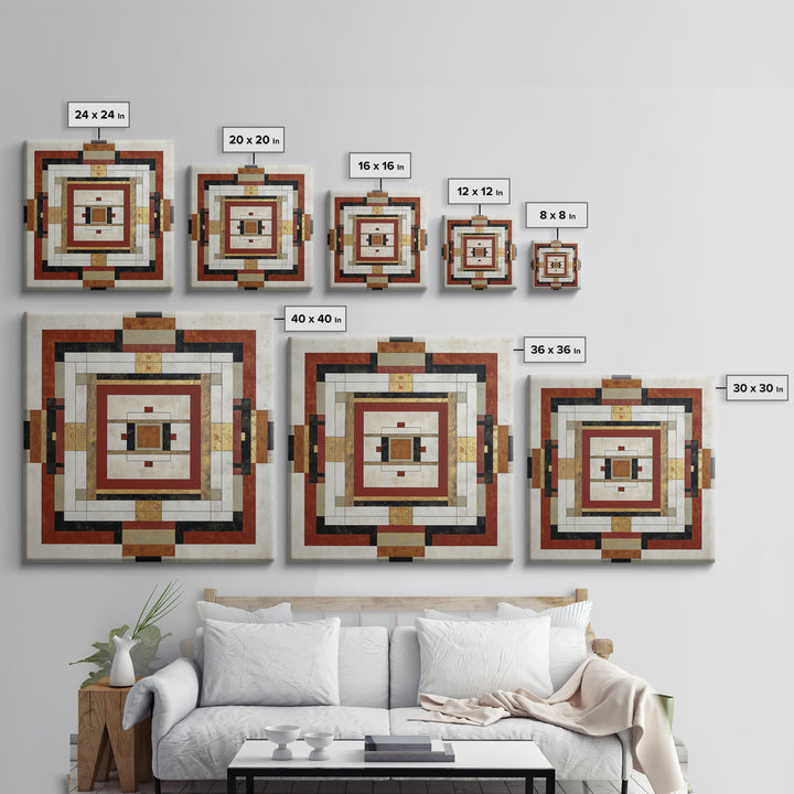Geometric Border Design by Global Textiles Framed Canvas Print, Tribal Art, Abstract Print, Living Room Decor, Fine Art, Tribal, TRI-1x1-68