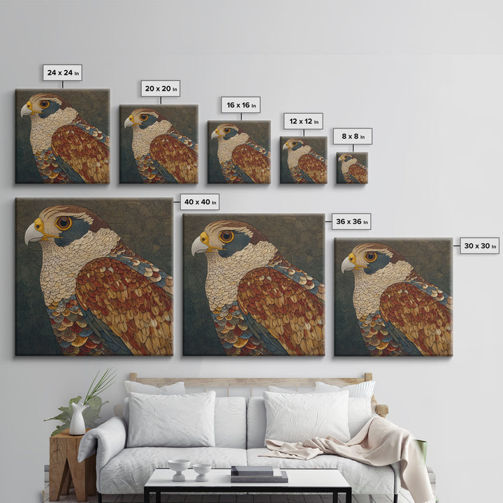 Totemic Bird with Patterned Wings Framed Canvas Print, Tribal Art, Earthy, Living Room Decor, Abstract Art, Tribal, TRI-1x1-72