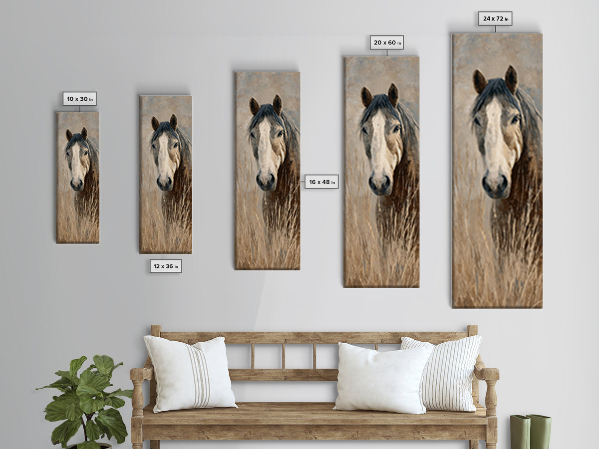 Tribal Horse Pattern Framed Canvas Print, Tribal Art, Fine Art Print, Living Room Decor, Oil Painting, Tribal, Wall Decor, TRI-1x3-30