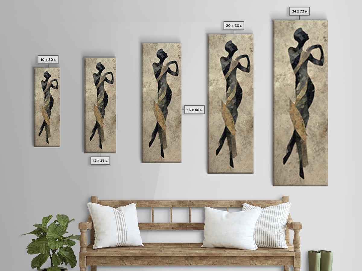 Ceremonial Dancer Silhouette Canvas Print, Tribal Art, Living Room Decor, Oil Painting, Tribal, Unique Wall Art, TRI-1x3-63