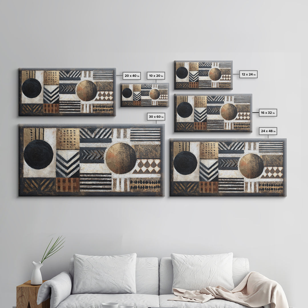 Mud Cloth Black and Cream Pattern Framed Canvas Print, Tribal Art, African Wall Art, Living Room Decor, Fine Art, Tribal, TRI-2x1-3