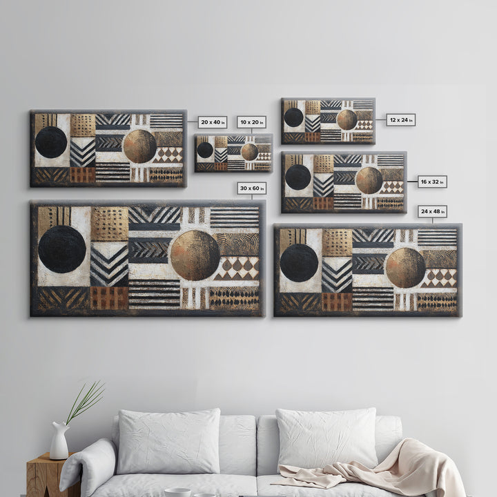 Mud Cloth Black and Cream Pattern Framed Canvas Print, Tribal Art, African Wall Art, Living Room Decor, Fine Art, Tribal, TRI-2x1-3